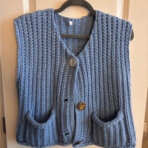 Blue Knitted Women's Sweater Vest